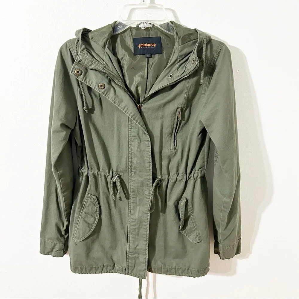 Ambiance Outerwear Cotton Army Green Field Utility Cargo Military Hooded Jacket
